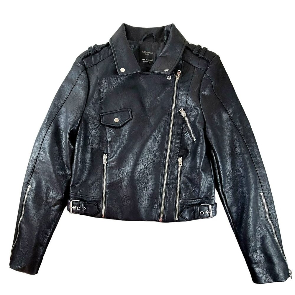 Womens Biker Jacket Black Size Medium Trafaluc Outerwear NWOT JH1487